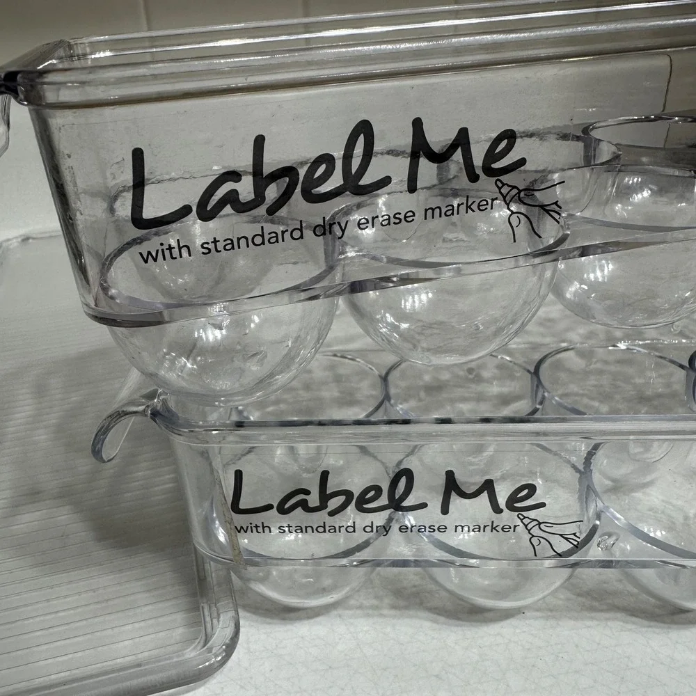 Label Me Egg Storage Container Set of 2 Clear Plastic Stackable 14-Count Bins